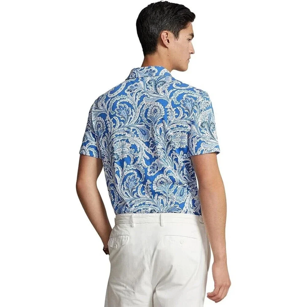 Polo Ralph Lauren Polo Shirt Men XL Blue White Paisley Jersey Standard Fit FTS24